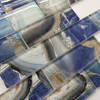 Luxury Marble Look 2*4inches Subway Mixed Blue Color Glass Tile 