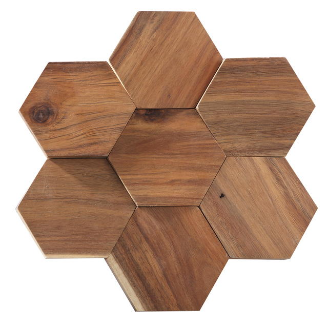 Solid Wood Hexagon Style Black Walnut Wood Panel Wood Mosaic Tiles