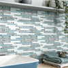 White Color Strip Shape Decoration Backsplash Wall Glass Mosaic Mixed With Metal Mosaic Tiles