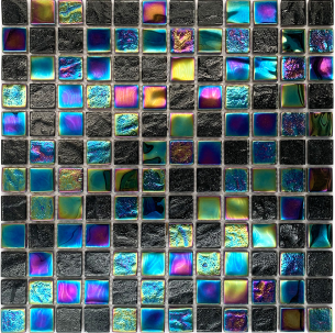 Iridescent Black And Rainbow Color Crystal Glass Mosaic Tile for Swimming Pool 