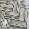 White Stone Mixed White Glass Herring Bone Style Different Size Mixed Mosaic Tiles 