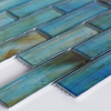 Emerald Green Color Cloudy Bathroom Backsplash Strip Glass Mosaic Tiles