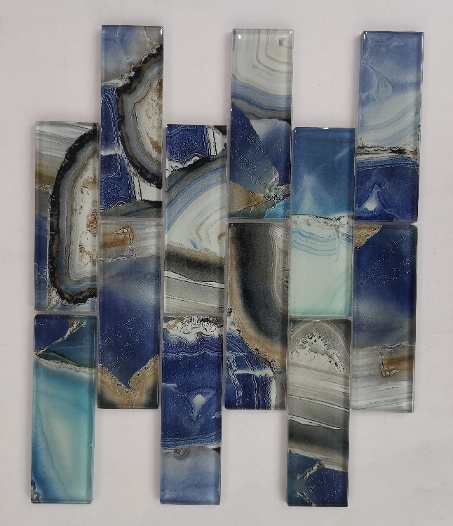 Luxury Marble Look 2*4inches Subway Mixed Blue Color Glass Tile 