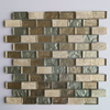 Small Chip Size 1*2 Inch Gold Foil in Silvery Color Mixed Beige Color Marble Glass Mosaic Tiles