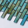 Emerald Green Color Cloudy Bathroom Backsplash Strip Glass Mosaic Tiles