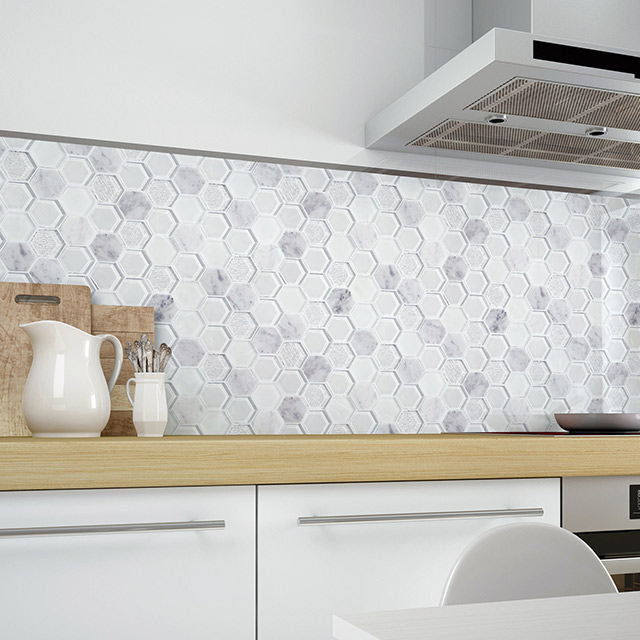 Hexagonal Mosaic White Nature Mix Tiles Glass Mosaic Popular for Hot Kitchen Bathroom Mosaic Floor Tiles And Wall Tiles