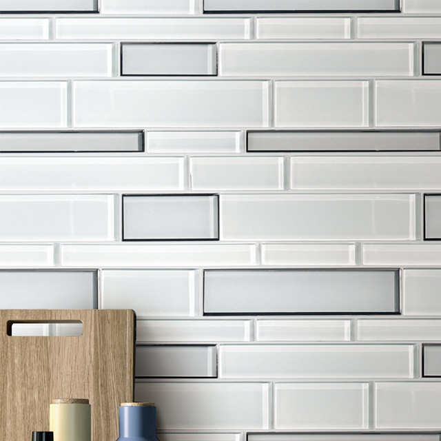 America Style White Strips Mixed Kitchen Bathroom Backsplash Wall Glass Mosaics