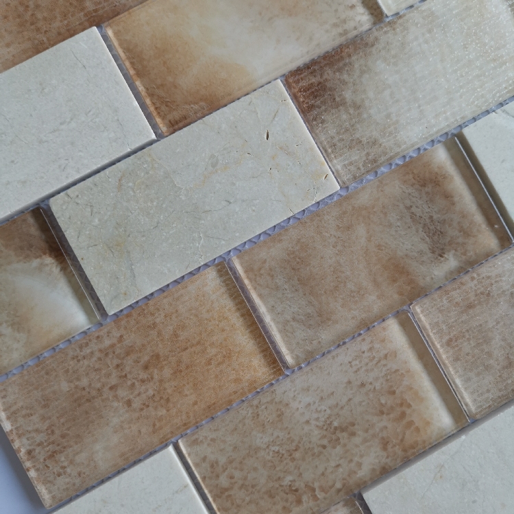 Warm Beige Color Wall Paper Stick on Back Texture Pattern 2*4 Inch Glass Mosaic Tiles