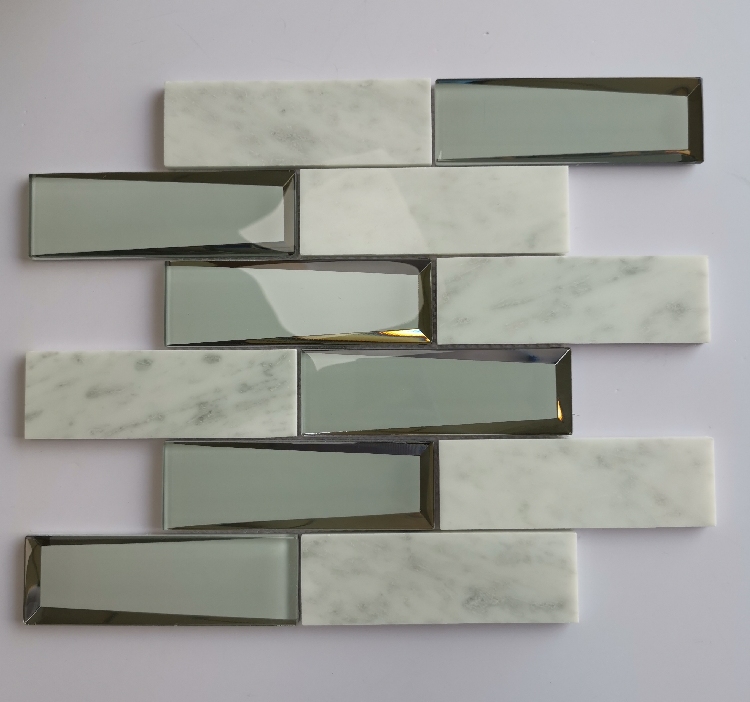 Carrara White Marble Mixed Beved Bright White Color Glass Mosaic Tiles