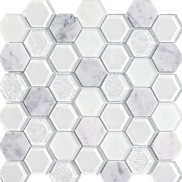 Hexagonal Mosaic White Nature Mix Tiles Glass Mosaic Popular for Hot Kitchen Bathroom Mosaic Floor Tiles And Wall Tiles