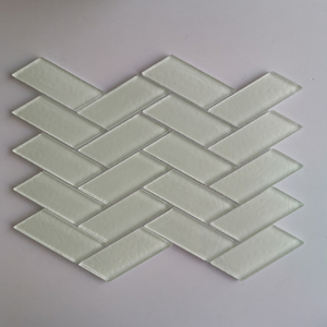 Bright White Herringbone Kitchen Backsplash Crystal Glass Mosaic Tiles