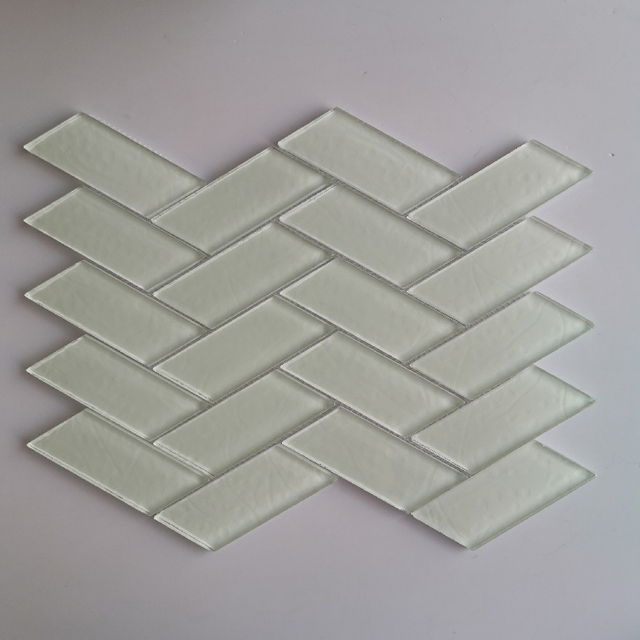 Bright White Herringbone Kitchen Backsplash Crystal Glass Mosaic Tiles