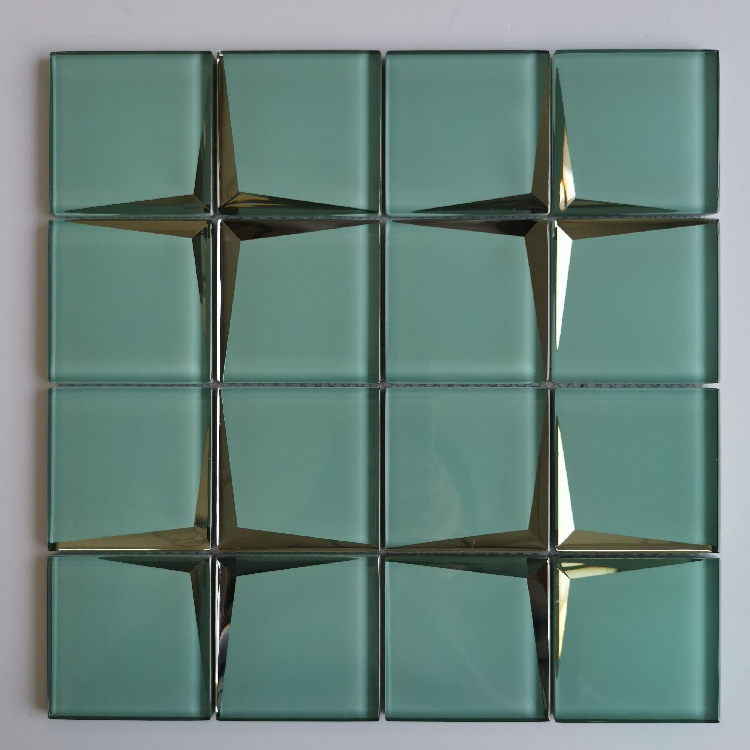 Light Green Color Beved Silver Plated Star Style Crystal Glass Mosaic Tiles