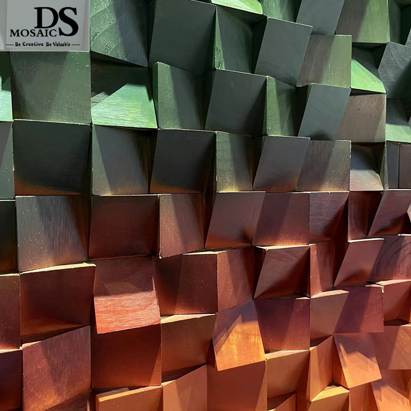 Wood Wall Mosaic tile Customized Design Timber 3D Laminated Wood Siding Decorative Panel Planks Wooden Mosaics