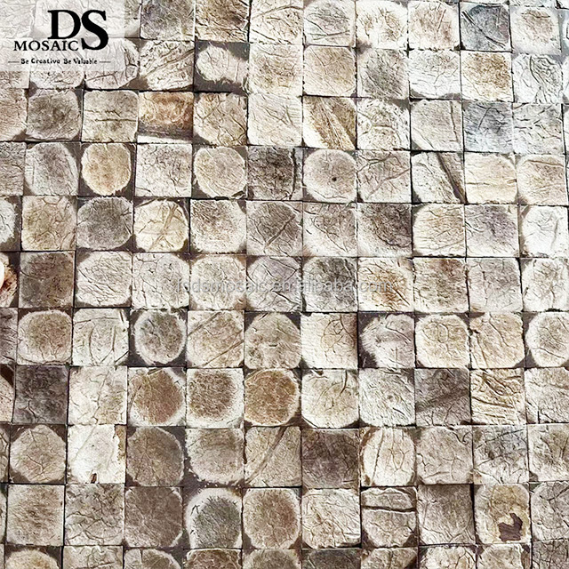 Natural Resource Coconut Shell Mosaic Square Size Close Item Beige Coffe Color Coconut Mosaic