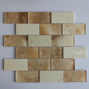 Warm Beige Color Wall Paper Stick on Back Texture Pattern 2*4 Inch Glass Mosaic Tiles