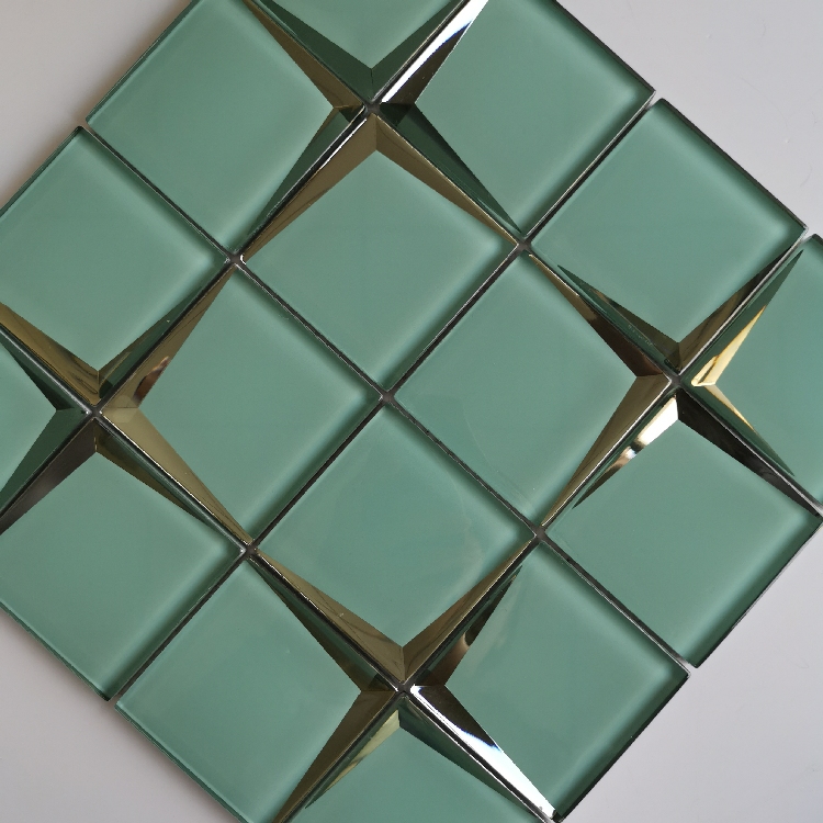 Light Green Color Beved Silver Plated Star Style Crystal Glass Mosaic Tiles