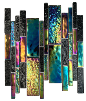 Iridescent Black And Rainbow Color Crystal Glass Mosaic Tile for Swimming Pool 