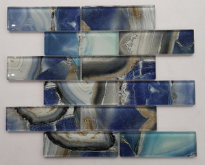 Luxury Marble Look 2*4inches Subway Mixed Blue Color Glass Tile 