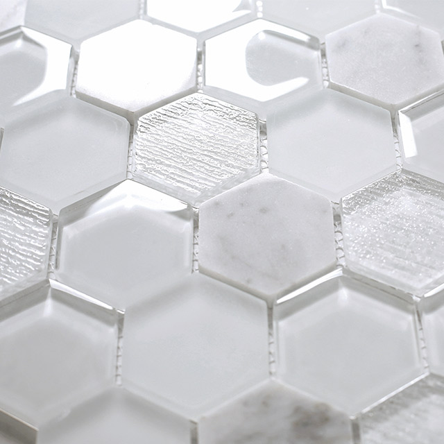 Hexagonal Mosaic White Nature Mix Tiles Glass Mosaic Popular for Hot Kitchen Bathroom Mosaic Floor Tiles And Wall Tiles