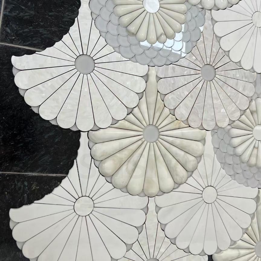 Marble Mosaic Tile Waterjet Cutting for Interior Hotel Mall Wall Art